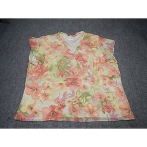 Jaclyn Smith Top Women's Plus Size 3X Pink‎ Green Floral Sleeveless V-Neck